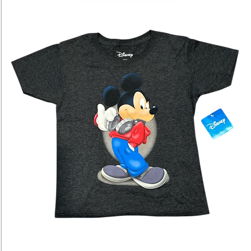 New Kids XS Disney Charcoal Mickey Mouse Tee with Red & Blue Graphic